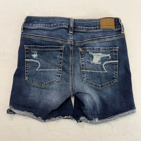 American‎ Eagle Midi Next Level Stretch Distressed Denim Jean Shorts Size 2 - Picture 2 of 8